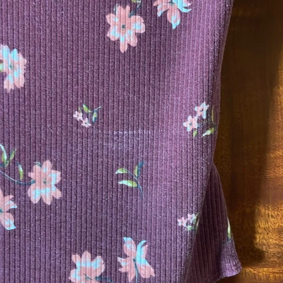 Wild Fable Purple Floral Ribbed Bodysuit Snap Closure Short Sleeve Juniors M - Picture 7 of 14